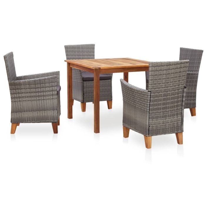 Mobilier à dîner 5 pcs Résine tressée et bois d'acacia Gris - Photo n°1