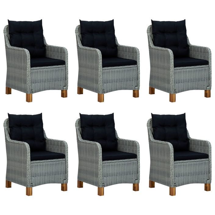 Mobilier à dîner 7 pcs avec coussins Résine tressée Gris clair 6 - Photo n°3