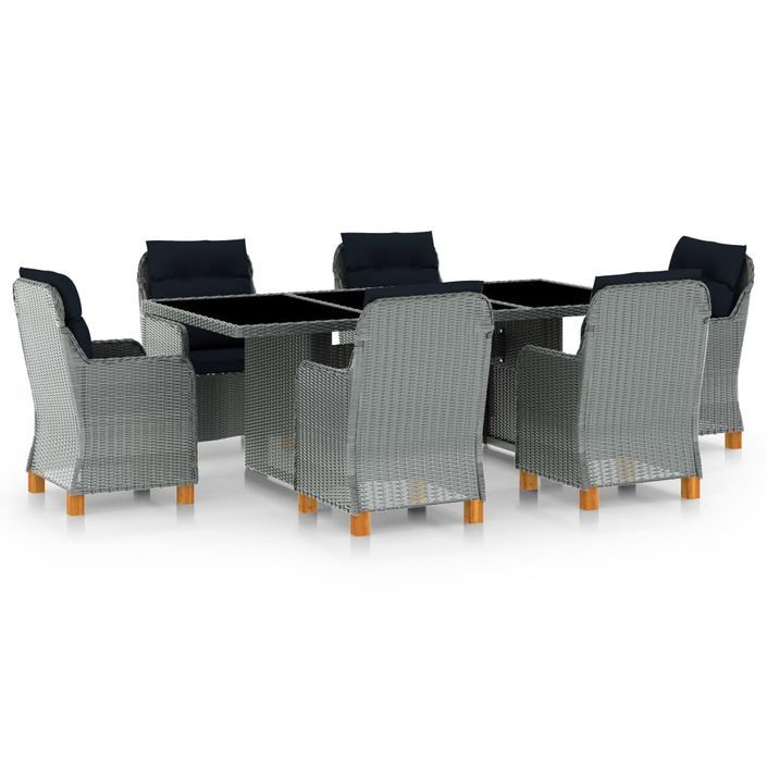 Mobilier à dîner 7 pcs avec coussins Résine tressée Gris clair 3 - Photo n°1