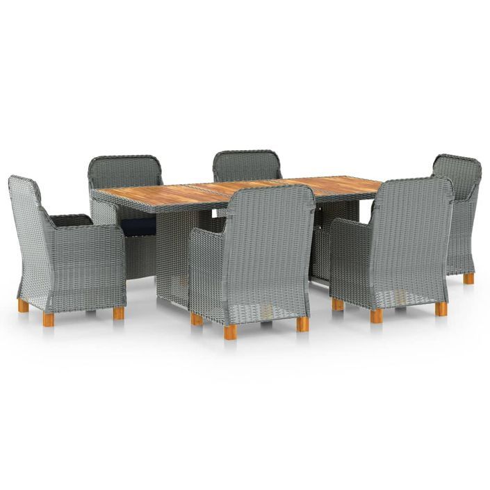 Mobilier à dîner 7 pcs avec coussins Résine tressée Gris clair 2 - Photo n°1