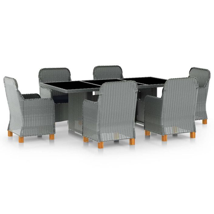 Mobilier à dîner 7 pcs avec coussins Résine tressée Gris clair - Photo n°1