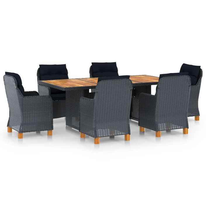 Mobilier à dîner 7 pcs avec coussins Résine tressée Gris foncé 5 - Photo n°1