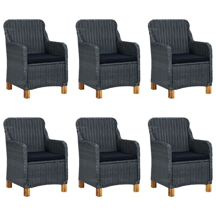 Mobilier à dîner 7 pcs avec coussins Résine tressée Gris foncé 6 - Photo n°3