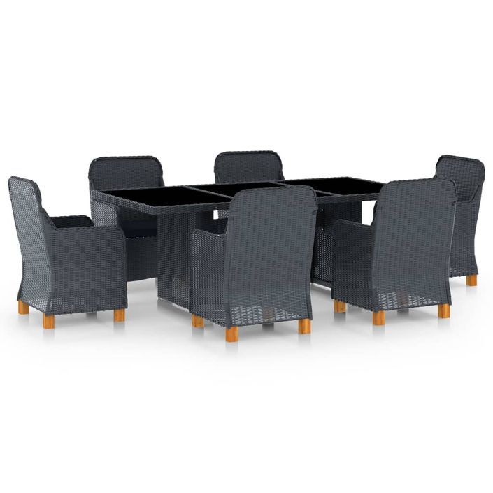 Mobilier à dîner 7 pcs avec coussins Résine tressée Gris foncé - Photo n°1