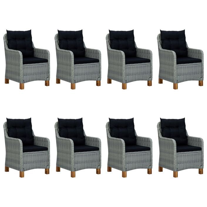 Mobilier à dîner 9 pcs avec coussins Résine tressée Gris clair 6 - Photo n°2