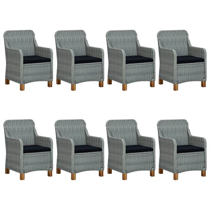 Mobilier à dîner 9 pcs avec coussins Résine tressée Gris clair 5 - Photo n°3