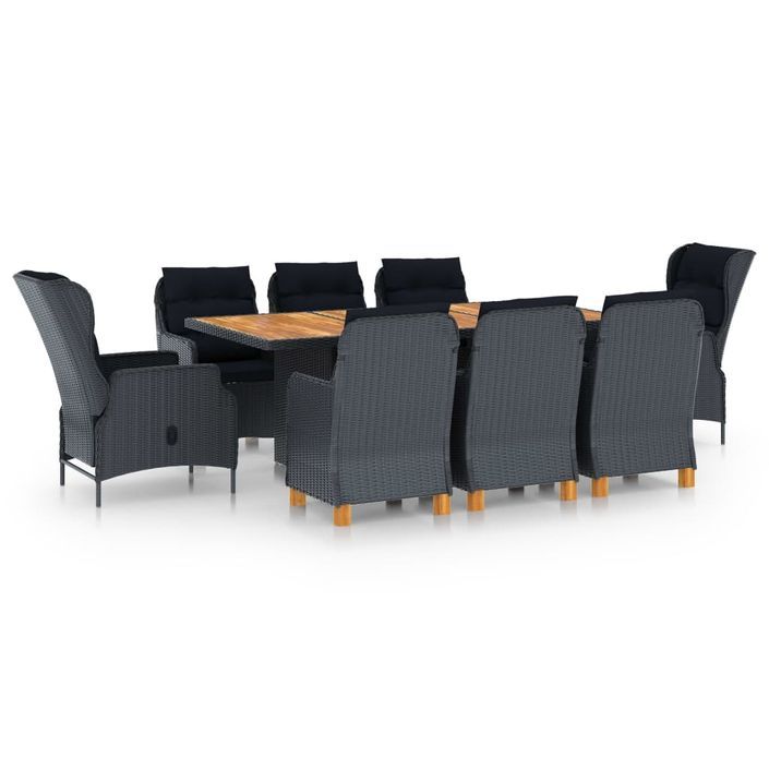 Mobilier à dîner 9 pcs avec coussins Résine tressée Gris foncé 12 - Photo n°1