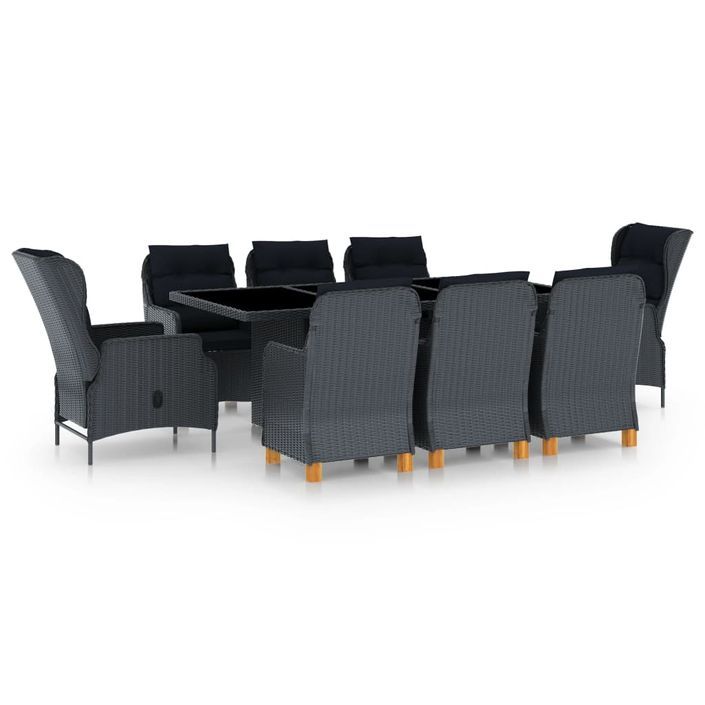 Mobilier à dîner 9 pcs avec coussins Résine tressée Gris foncé 11 - Photo n°1