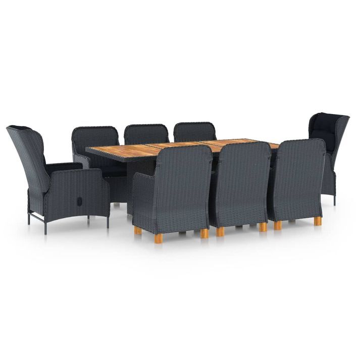 Mobilier à dîner 9 pcs avec coussins Résine tressée Gris foncé 8 - Photo n°1