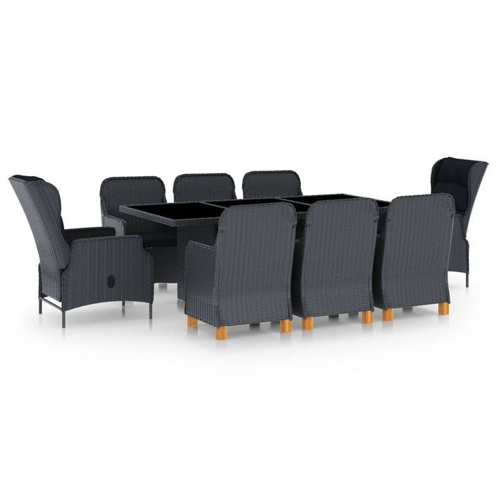 Mobilier à dîner 9 pcs avec coussins Résine tressée Gris foncé 7 - Photo n°1