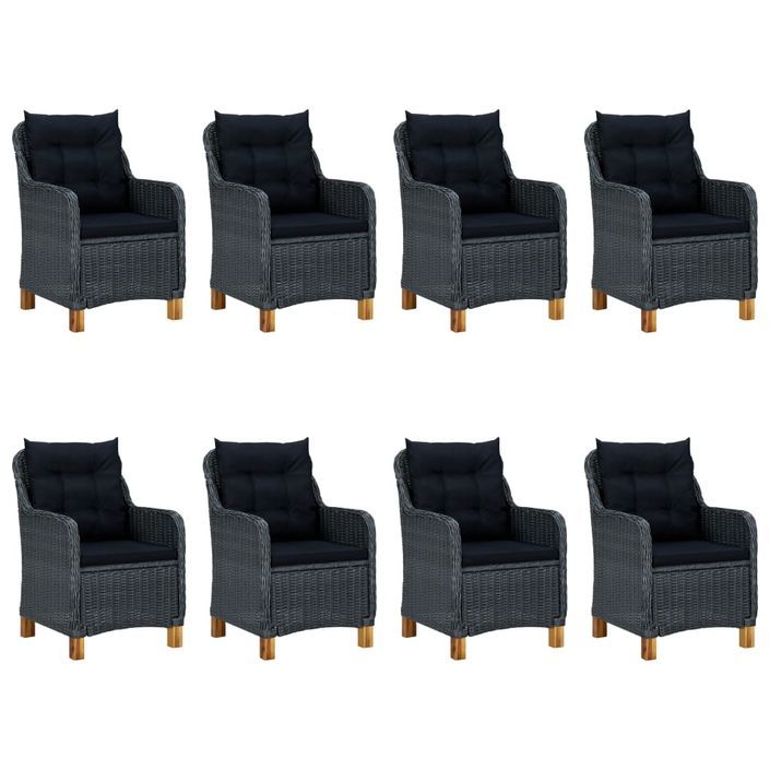 Mobilier à dîner 9 pcs avec coussins Résine tressée Gris foncé 2 - Photo n°3