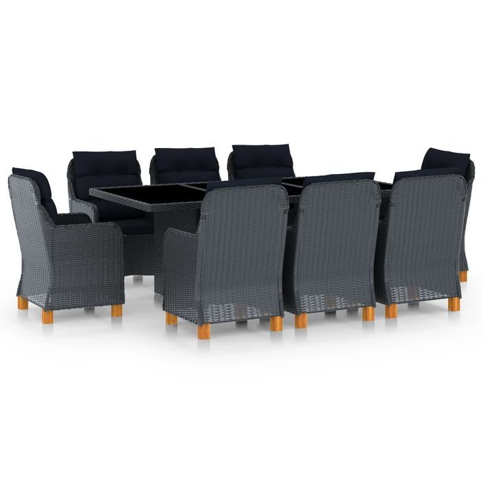 Mobilier à dîner 9 pcs avec coussins Résine tressée Gris foncé 6 - Photo n°1