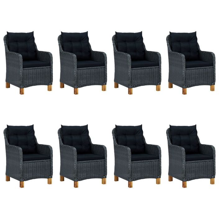 Mobilier à dîner 9 pcs avec coussins Résine tressée Gris foncé 6 - Photo n°2