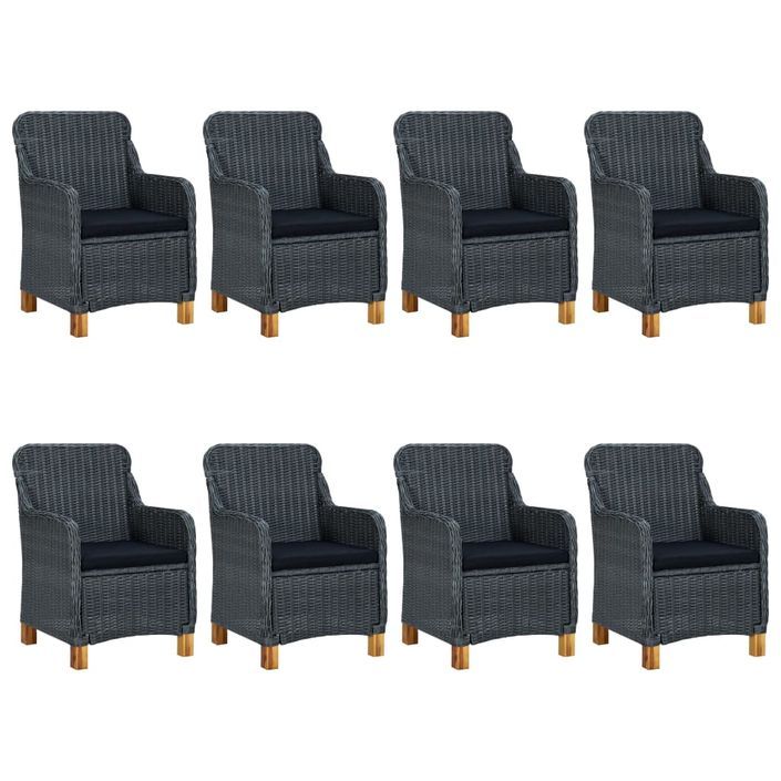 Mobilier à dîner 9 pcs avec coussins Résine tressée Gris foncé 10 - Photo n°2