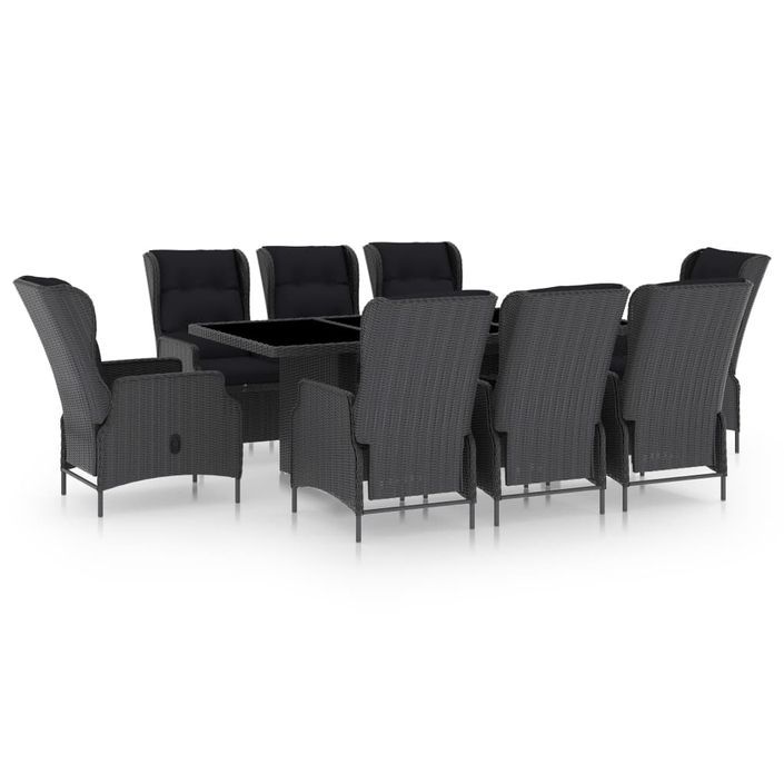 Mobilier à dîner 9 pcs avec coussins Résine tressée Gris foncé 3 - Photo n°1