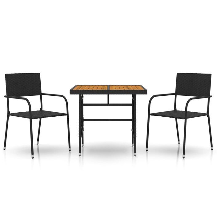 Mobilier à dîner d'extérieur 3 pcs Résine tressée Noir - Photo n°2