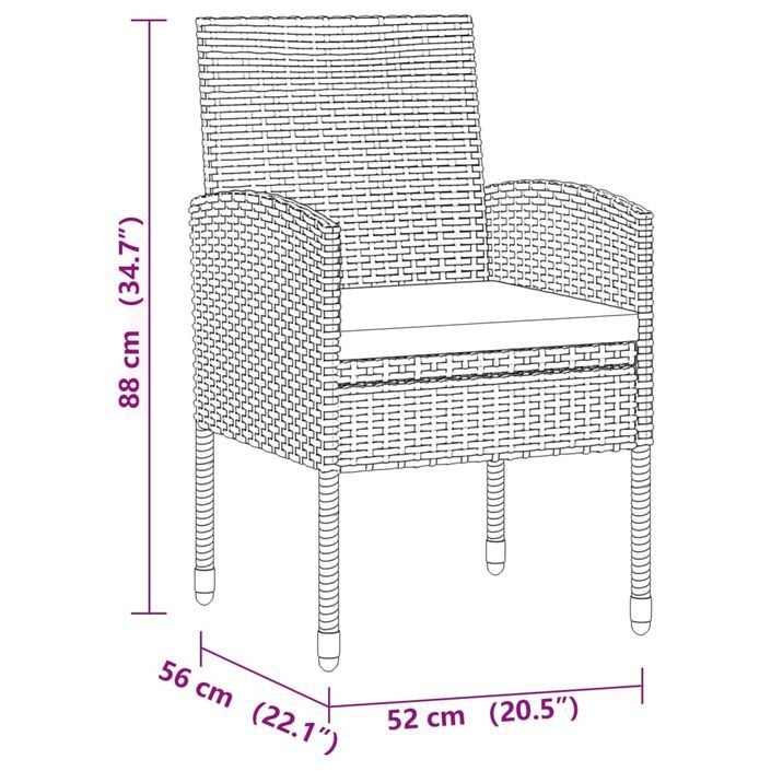 Mobilier à dîner d'extérieur 3 pcs Résine tressée Noir - Photo n°8