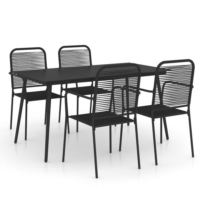 Mobilier à dîner d'extérieur 5 pcs Corde en coton et acier Noir - Photo n°2