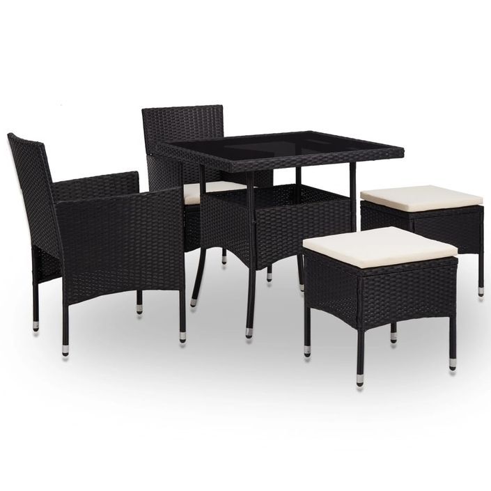 Mobilier à dîner d'extérieur 5 pcs Noir Résine tressée et verre - Photo n°1