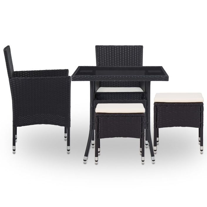 Mobilier à dîner d'extérieur 5 pcs Noir Résine tressée et verre - Photo n°2