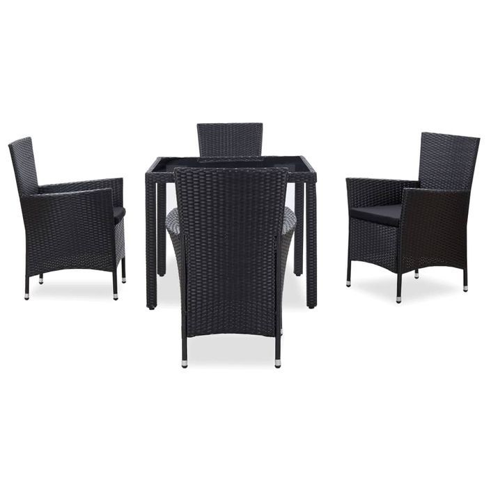 Mobilier à dîner d'extérieur 5 pcs Résine tressée Noir 2 - Photo n°2