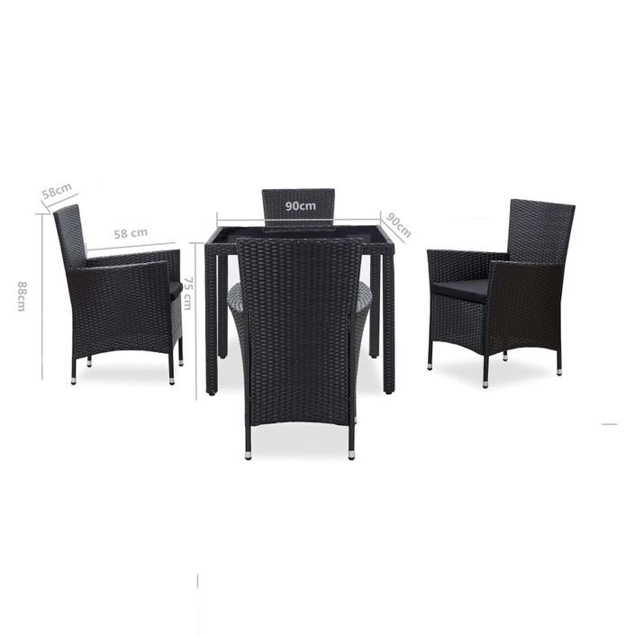 Mobilier à dîner d'extérieur 5 pcs Résine tressée Noir 2 - Photo n°10