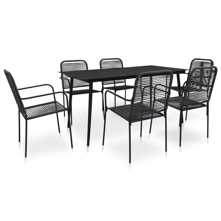 Mobilier à dîner d'extérieur 7 pcs Corde en coton et acier Noir 2 - Photo n°1