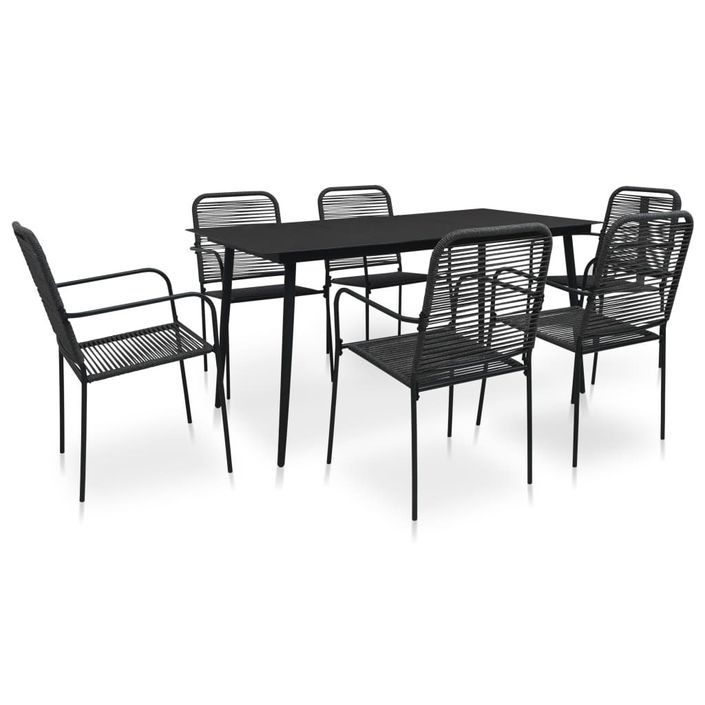 Mobilier à dîner d'extérieur 7 pcs Corde en coton et acier Noir - Photo n°1