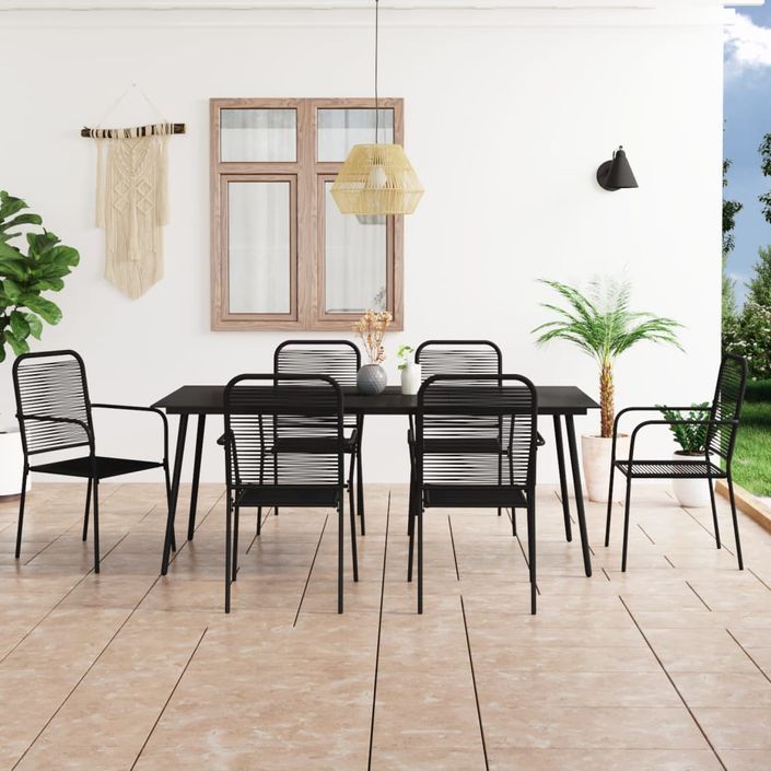 Mobilier à dîner d'extérieur 7 pcs Corde en coton et acier Noir - Photo n°1