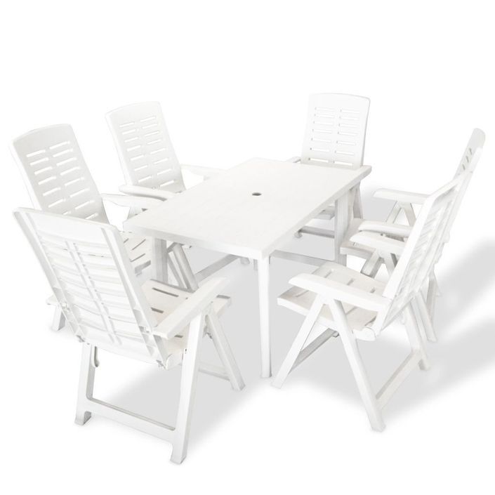 Mobilier à dîner d'extérieur 7 pcs Plastique Blanc - Photo n°1