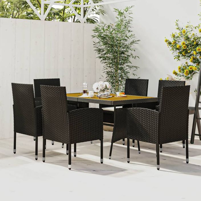 Mobilier à dîner d'extérieur 7 pcs Résine tressée Noir - Photo n°1