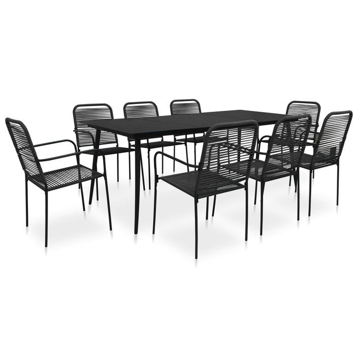 Mobilier à dîner d'extérieur 9 pcs Corde en coton et acier Noir - Photo n°1