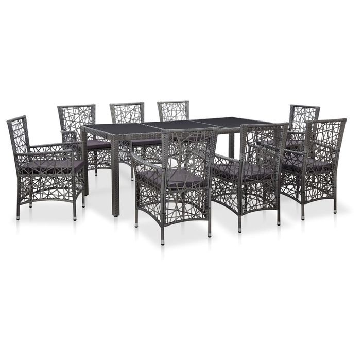 Mobilier à dîner d'extérieur 9 pcs Résine tressée Gris 2 - Photo n°1