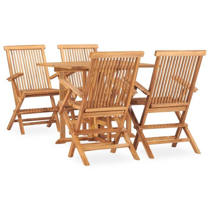 Mobilier à dîner d'extérieur pliable 5 pcs Bois solide de teck 4 - Photo n°1