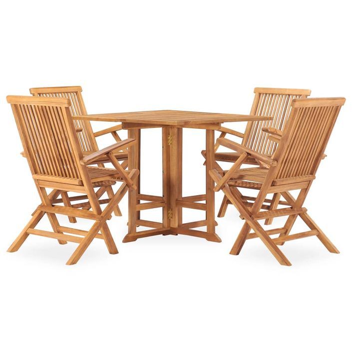 Mobilier à dîner d'extérieur pliable 5 pcs Bois solide de teck 4 - Photo n°2