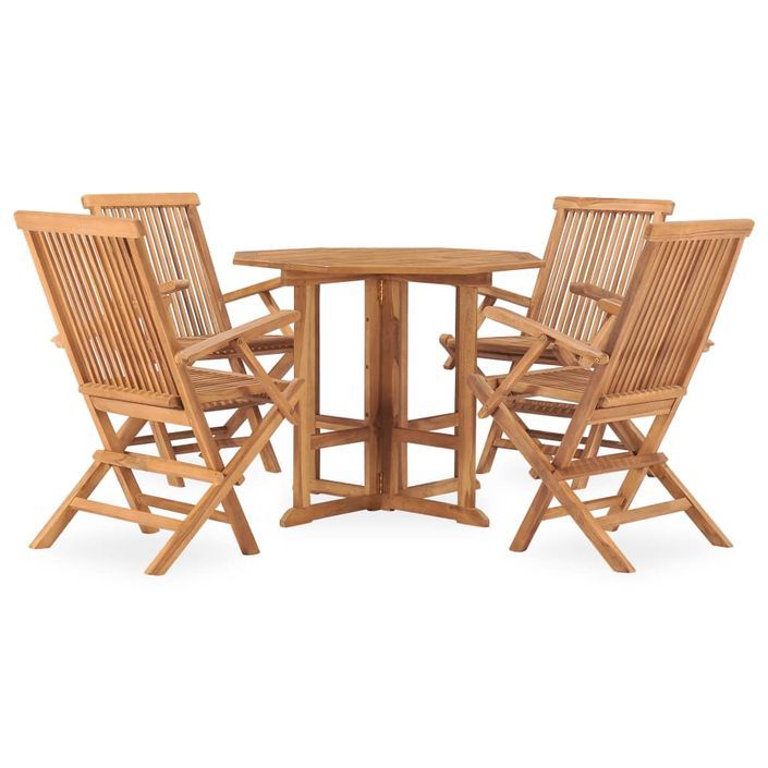 Mobilier à dîner d'extérieur pliable 5 pcs Bois solide de teck 2 - Photo n°2