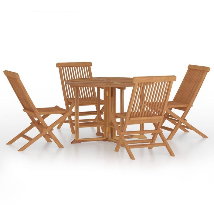 Mobilier à dîner d'extérieur pliable 5 pcs Bois solide de teck - Photo n°1