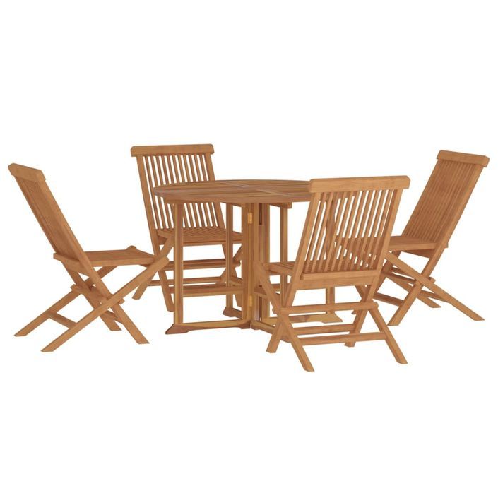 Mobilier à dîner d'extérieur pliable 5 pcs Bois solide de teck - Photo n°3