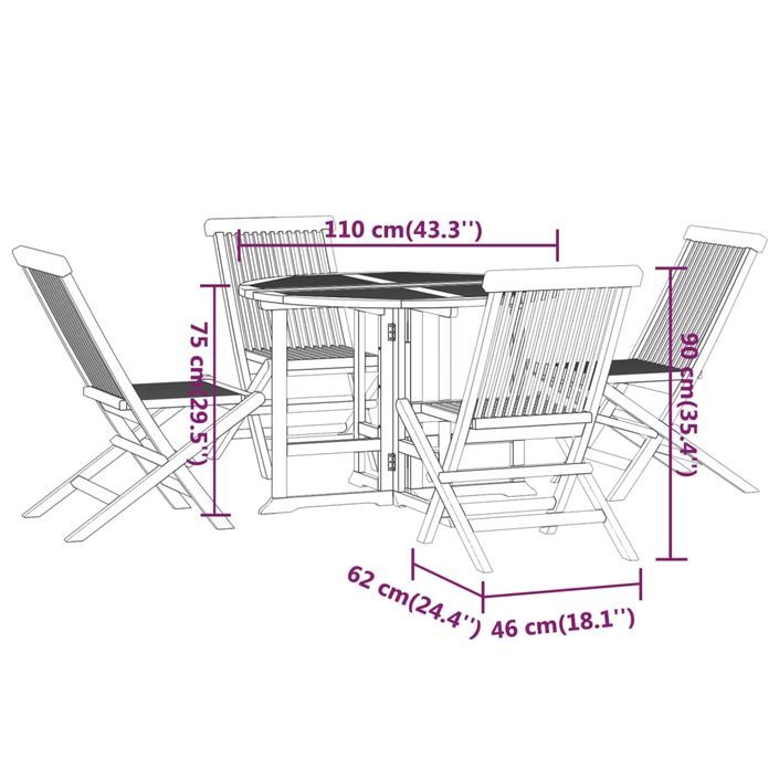 Mobilier à dîner d'extérieur pliable 5 pcs Bois solide de teck - Photo n°11