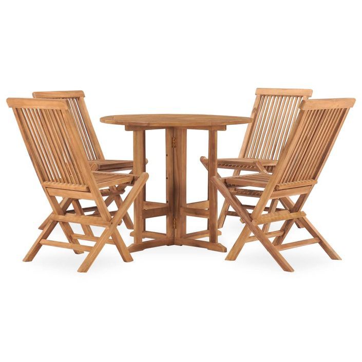 Mobilier à dîner d'extérieur pliable 5 pcs Bois solide de teck - Photo n°2