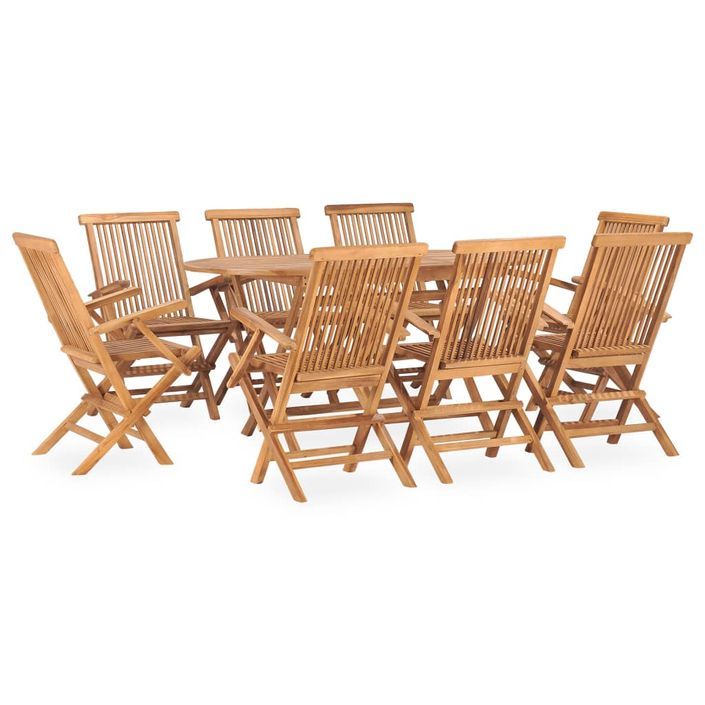 Mobilier à dîner d'extérieur pliable 9 pcs Bois solide de teck - Photo n°1