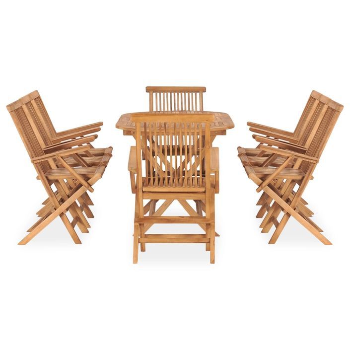 Mobilier à dîner d'extérieur pliable 9 pcs Bois solide de teck - Photo n°2