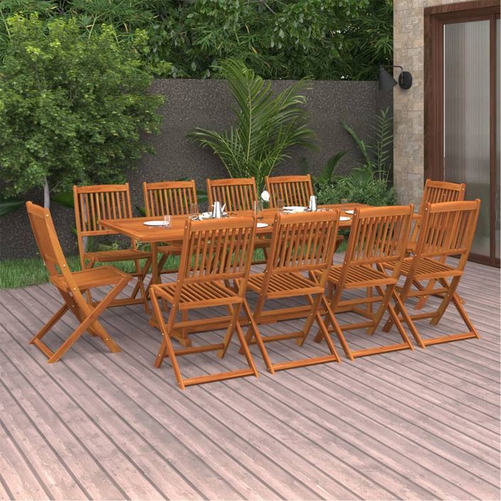 Mobilier à dîner de jardin 11 pcs Bois d'acacia massif 7 - Photo n°2