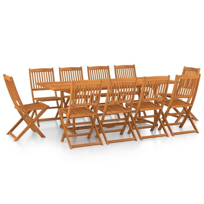 Mobilier à dîner de jardin 11 pcs Bois d'acacia massif 7 - Photo n°1