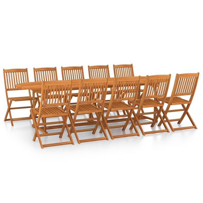 Mobilier à dîner de jardin 11 pcs Bois d'acacia massif 5 - Photo n°2