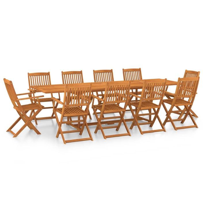 Mobilier à dîner de jardin 11 pcs Bois d'acacia massif 8 - Photo n°1