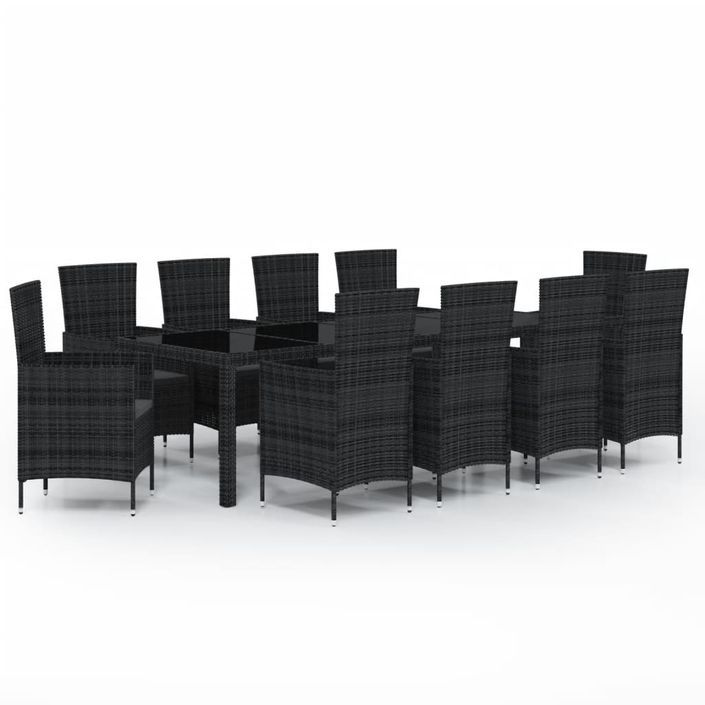 Mobilier à dîner de jardin 11 pcs coussins Résine tressée Noir - Photo n°1