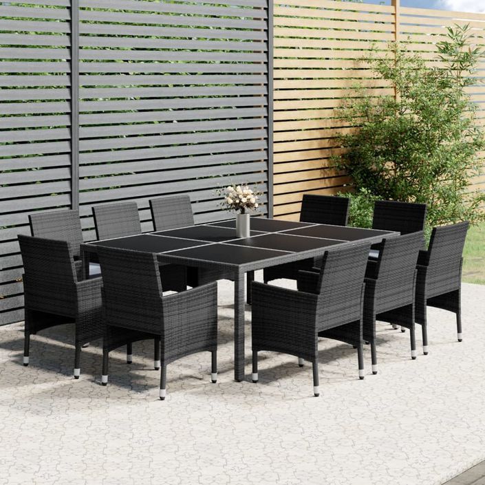 Mobilier à dîner de jardin 11 pcs Résine tressée Gris - Photo n°1