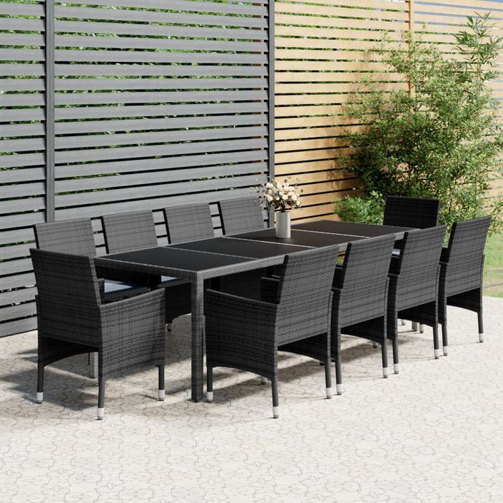 Mobilier à dîner de jardin 11 pcs Résine tressée Gris - Photo n°1