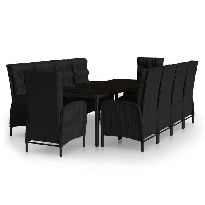 Mobilier à dîner de jardin 11 pcs Résine tressée Noir - Photo n°1